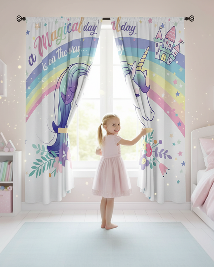 magical unicorn curtains - in-use