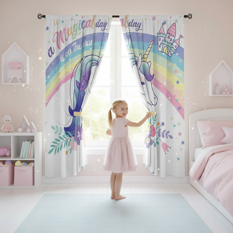 magical unicorn curtains - in-use