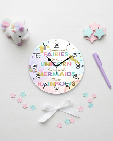 magical unicorn wall clock - flat-lay