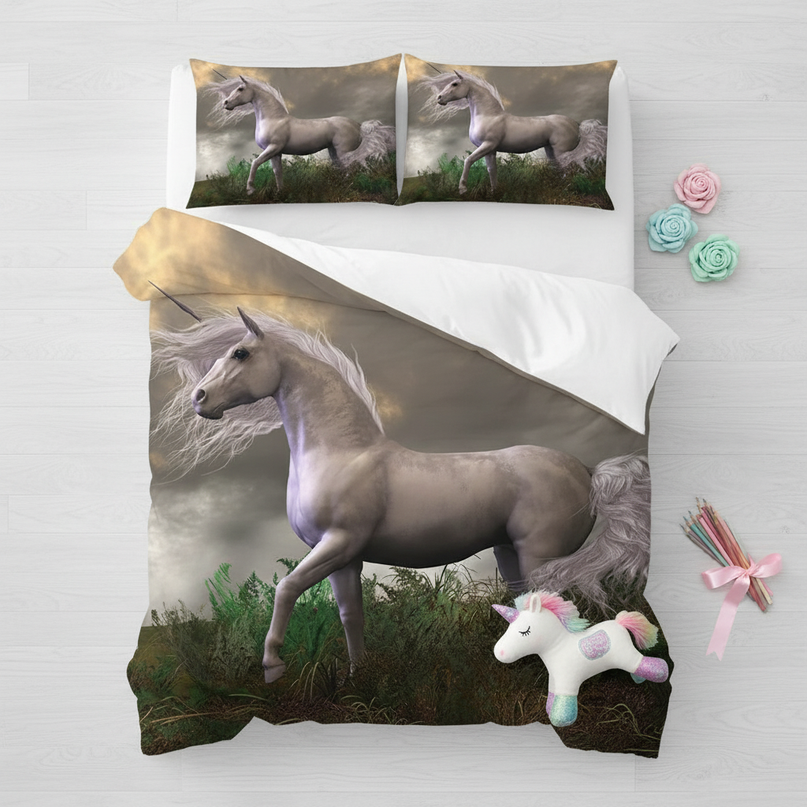 majestic wild unicorn bedding - flat-lay