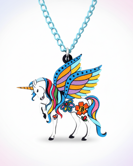 majestic winged unicorn necklace - white-bg