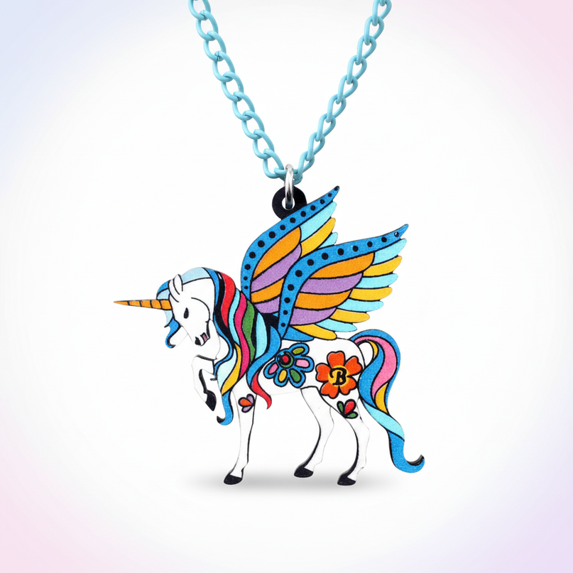 majestic winged unicorn necklace - white-bg
