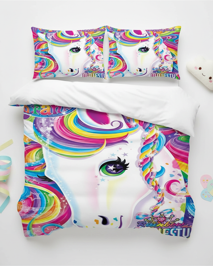 majesty rainbow face unicorn bedding - flat-lay