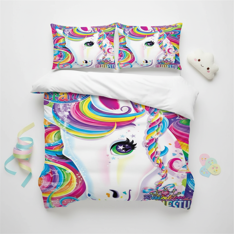 majesty rainbow face unicorn bedding - flat-lay