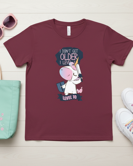 maroon unicorn shirt - flat-lay