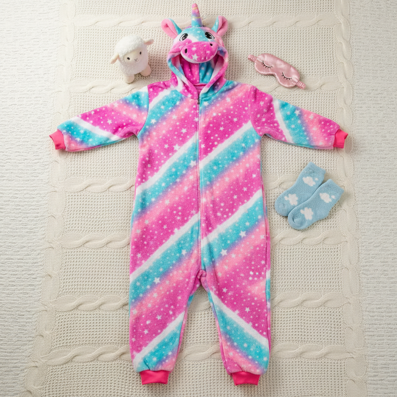 matching unicorn onesies - flat-lay