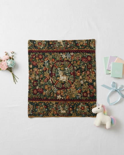 medieval unicorn blanket - flat-lay