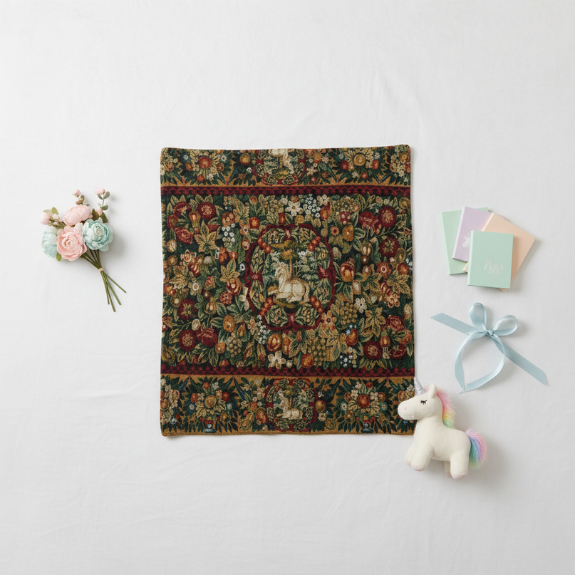 medieval unicorn blanket - flat-lay