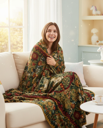 medieval unicorn blanket - in-use