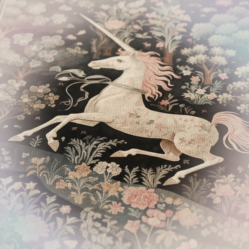 medieval unicorn rug - detail