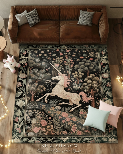 medieval unicorn rug - flat-lay