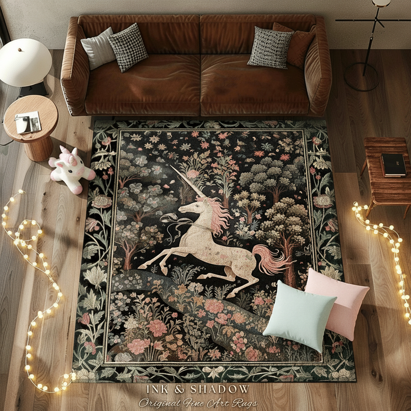 medieval unicorn rug - flat-lay