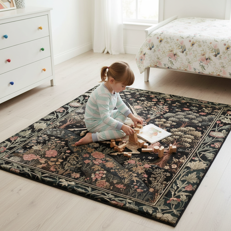 medieval unicorn rug - in-use