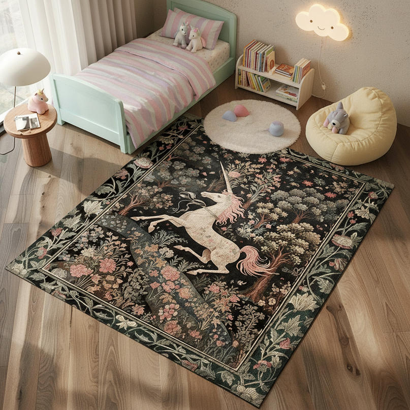 medieval unicorn rug - lifestyle
