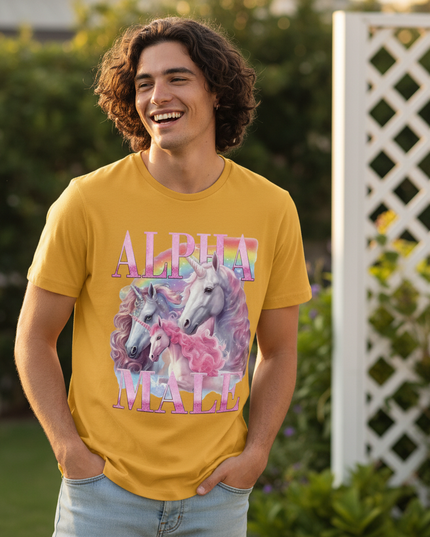 mens unicorn shirt - in-use