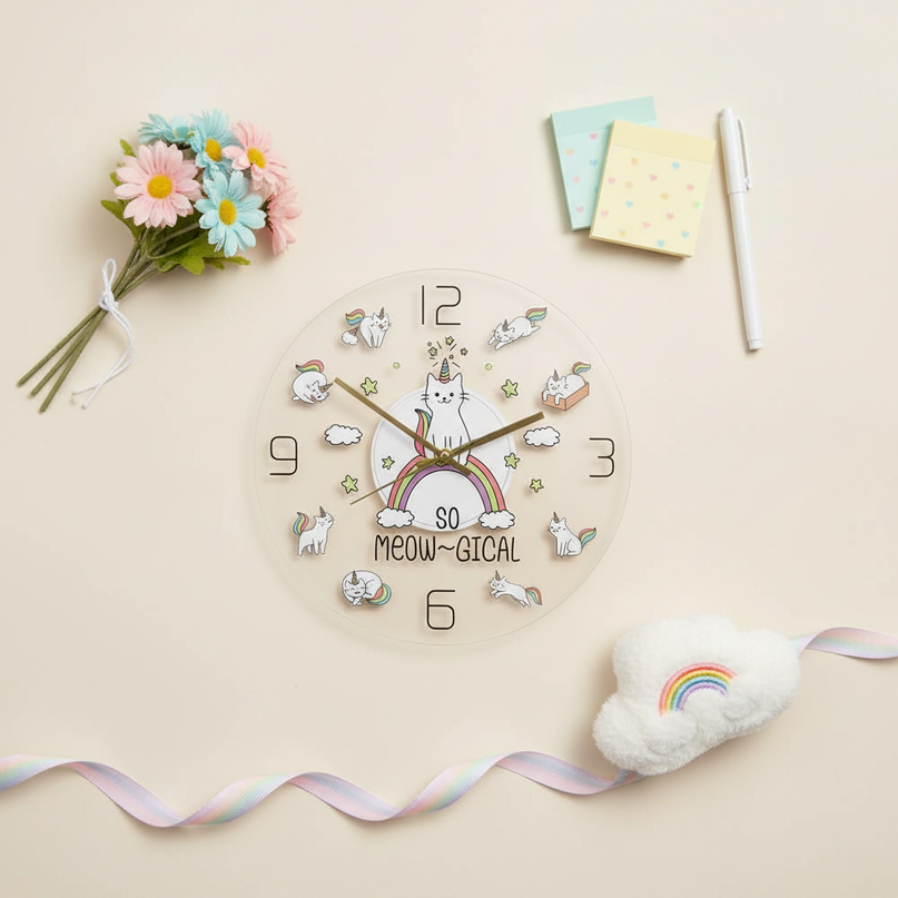 meowgical unicorn clock - flat-lay