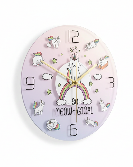 meowgical unicorn clock - white-bg
