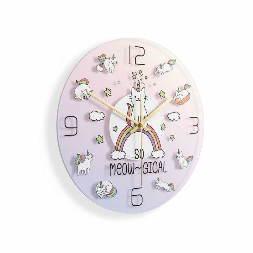 meowgical unicorn clock - white-bg