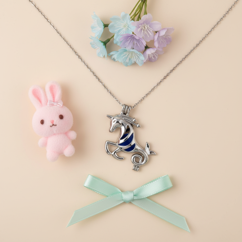 mermaid unicorn necklace - flat-lay