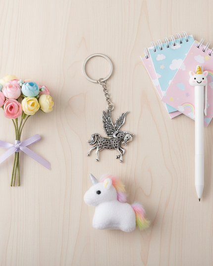 metal unicorn keychain - flat-lay