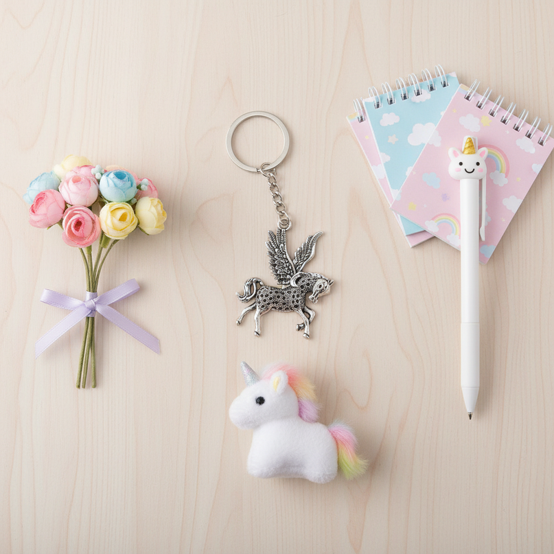 metal unicorn keychain - flat-lay