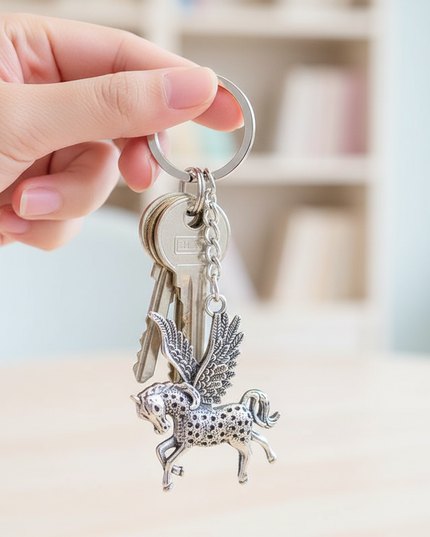 metal unicorn keychain - in-use