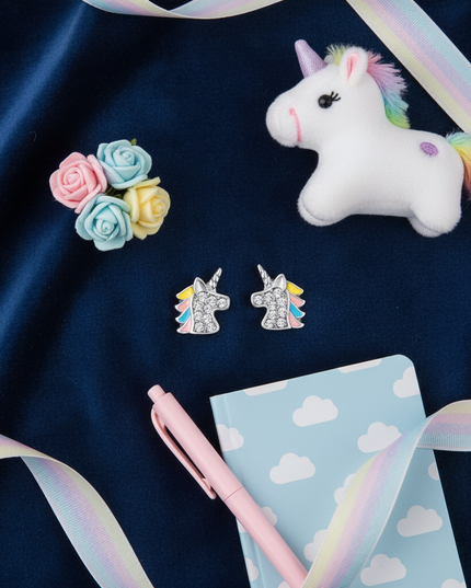 mini unicorn earrings - flat-lay