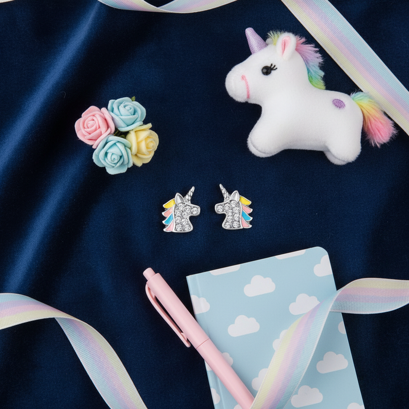 mini unicorn earrings - flat-lay