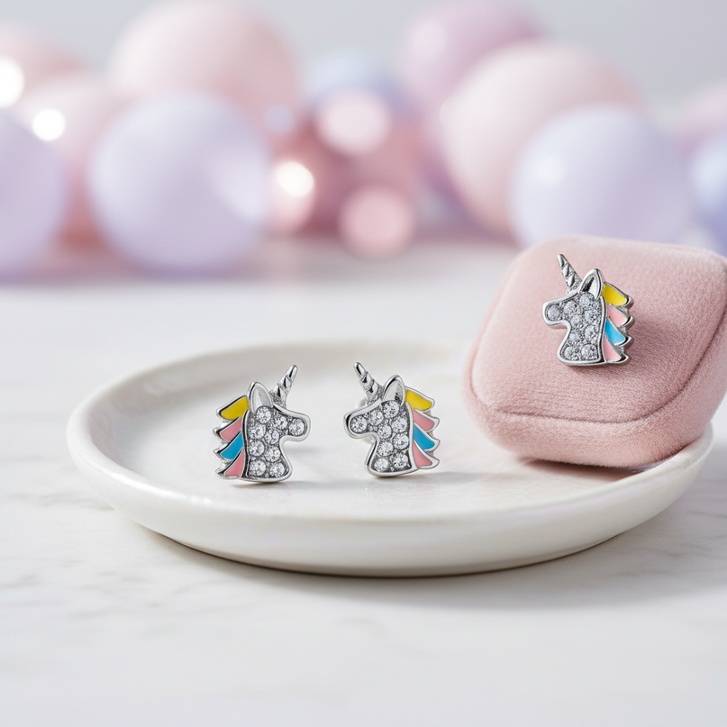 mini unicorn earrings - lifestyle
