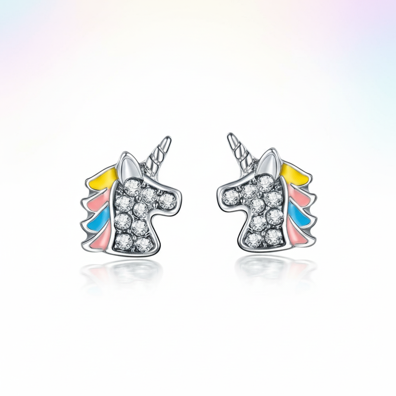 mini unicorn earrings - white-bg