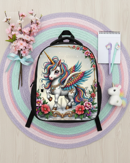 mini unicorn school backpack for girls - flat-lay