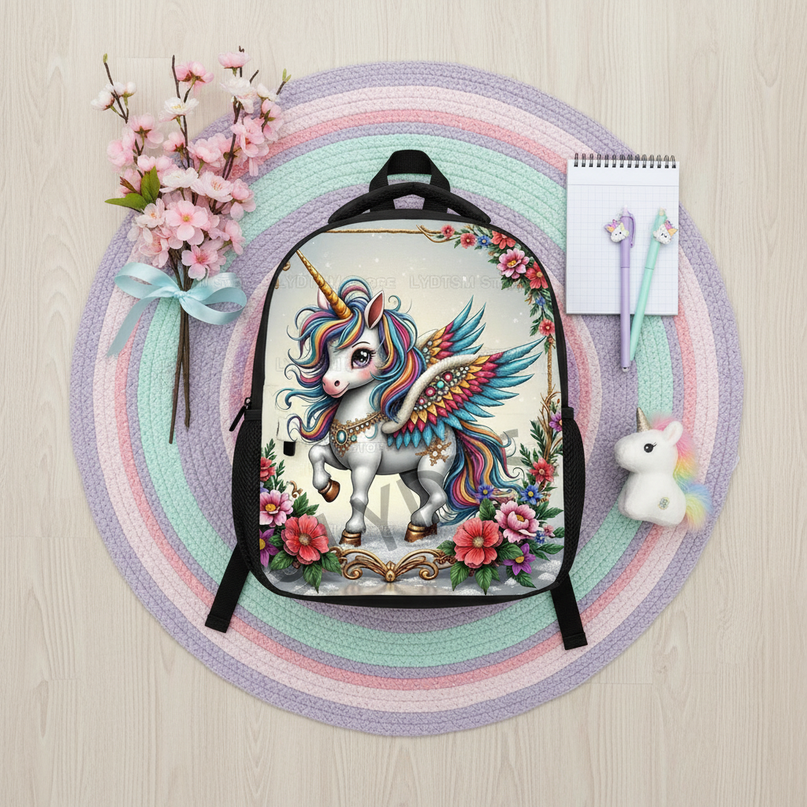 mini unicorn school backpack for girls - flat-lay