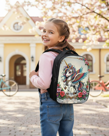 mini unicorn school backpack for girls - in-use