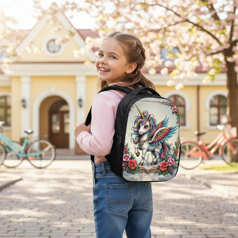 mini unicorn school backpack for girls - in-use