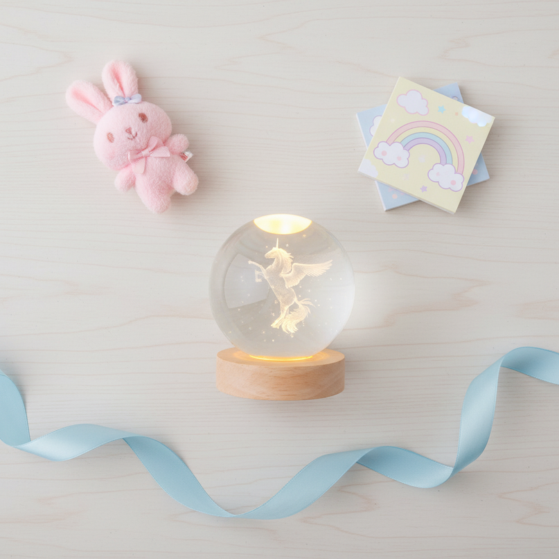 mini unicorn snow globe - flat-lay