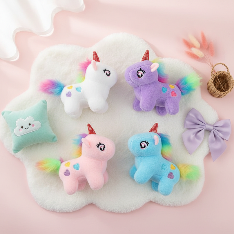 mini unicorn stuffed animal - flat-lay