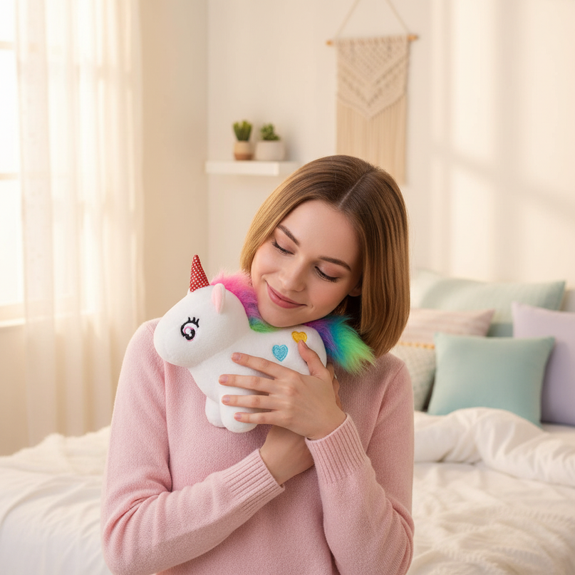 mini unicorn stuffed animal - in-use