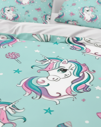 mint cupcake unicorn bedding - detail