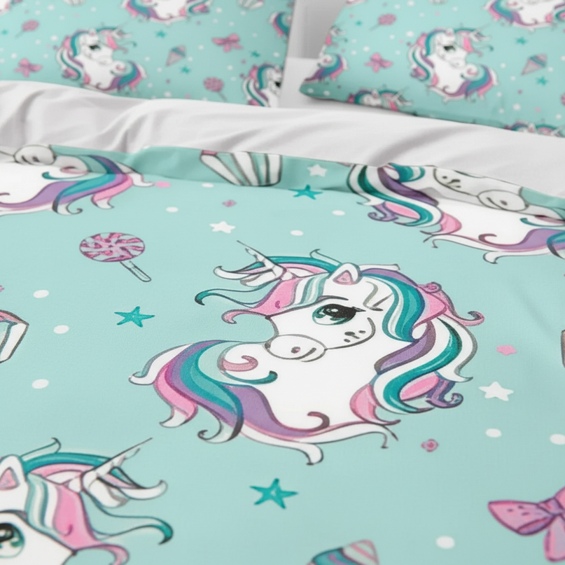 mint cupcake unicorn bedding - detail