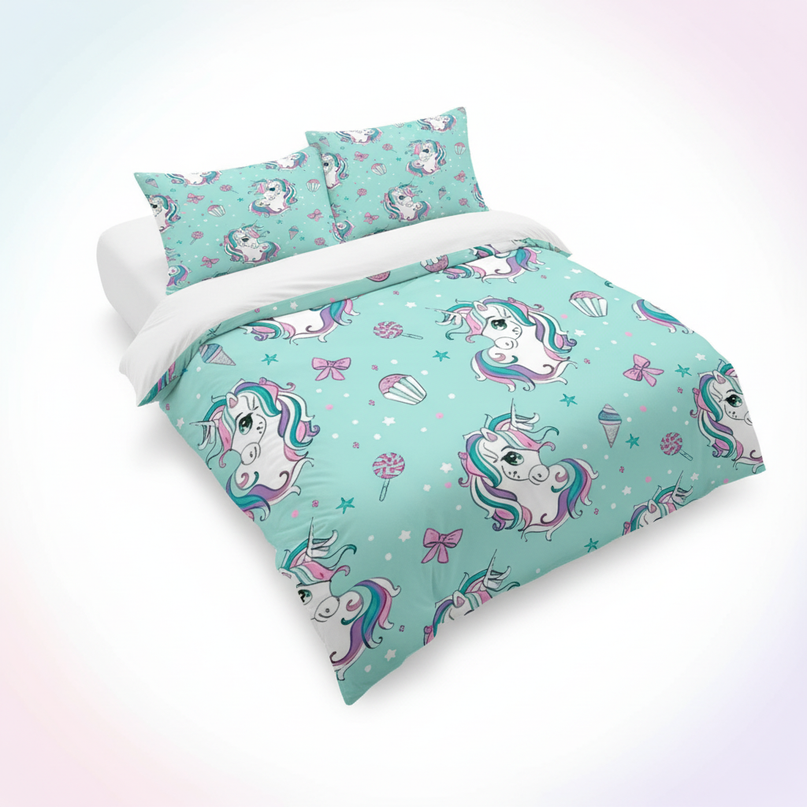 mint cupcake unicorn bedding - white-bg