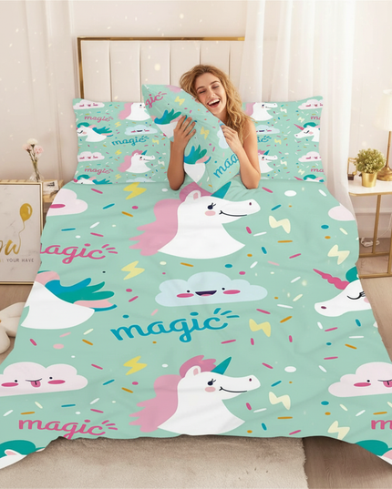 mint magic unicorn bedding - in-use