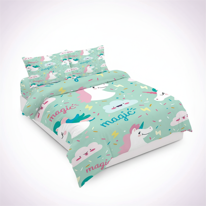 mint magic unicorn bedding - white-bg