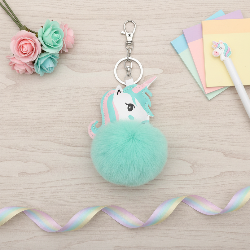 mint unicorn keychain - flat-lay