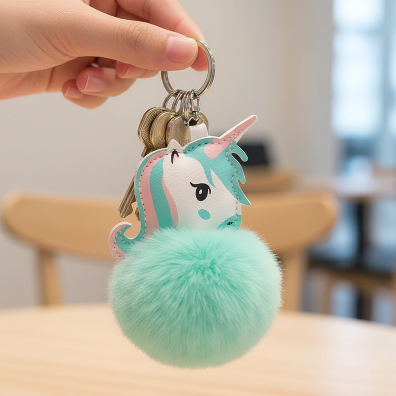 mint unicorn keychain - in-use