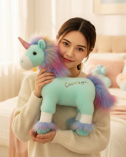 mint unicorn plush - in-use