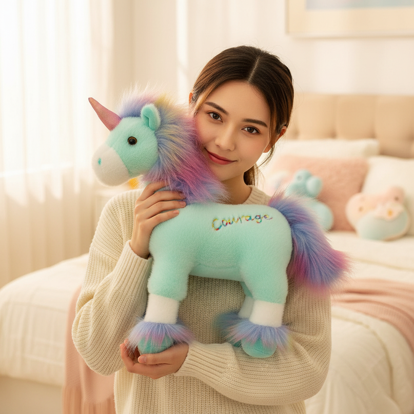 mint unicorn plush - in-use