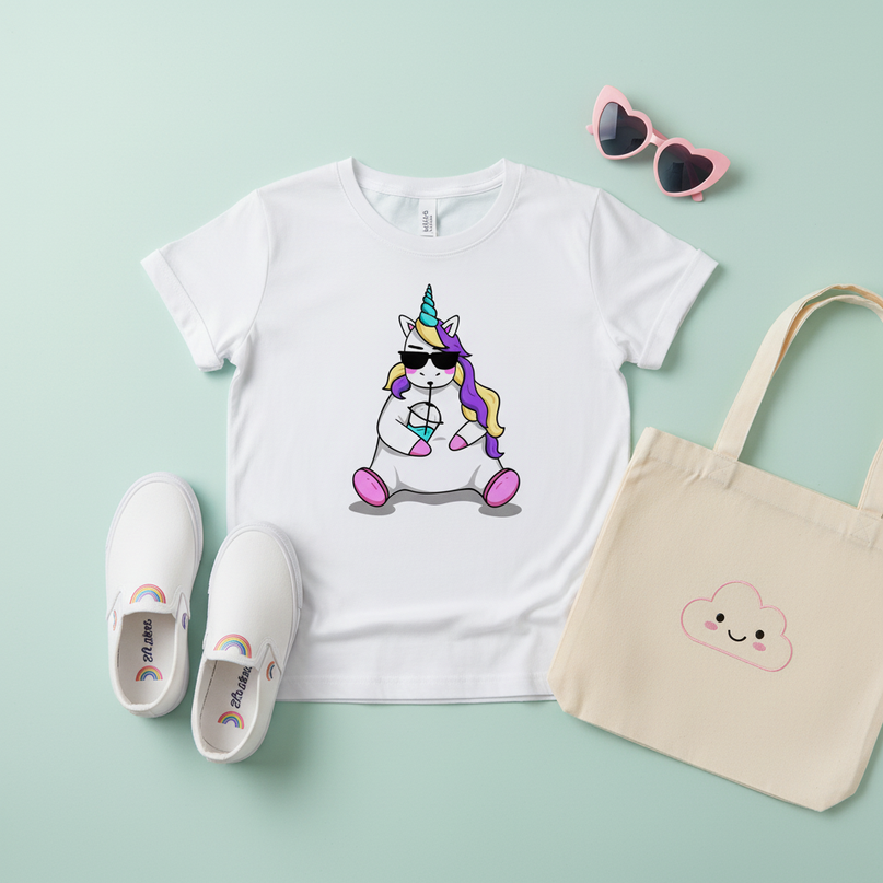 mint unicorn shirt - flat-lay