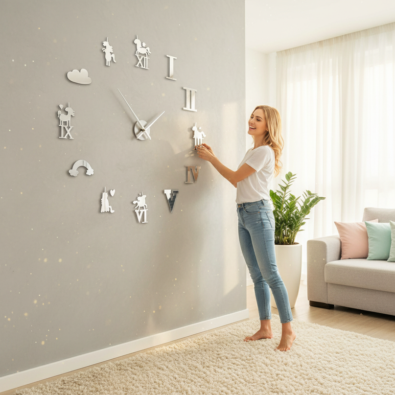 modern unicorn clock - in-use