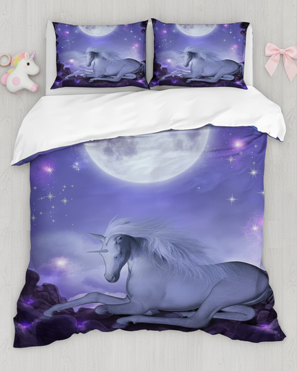 moonlight unicorn bedding - flat-lay
