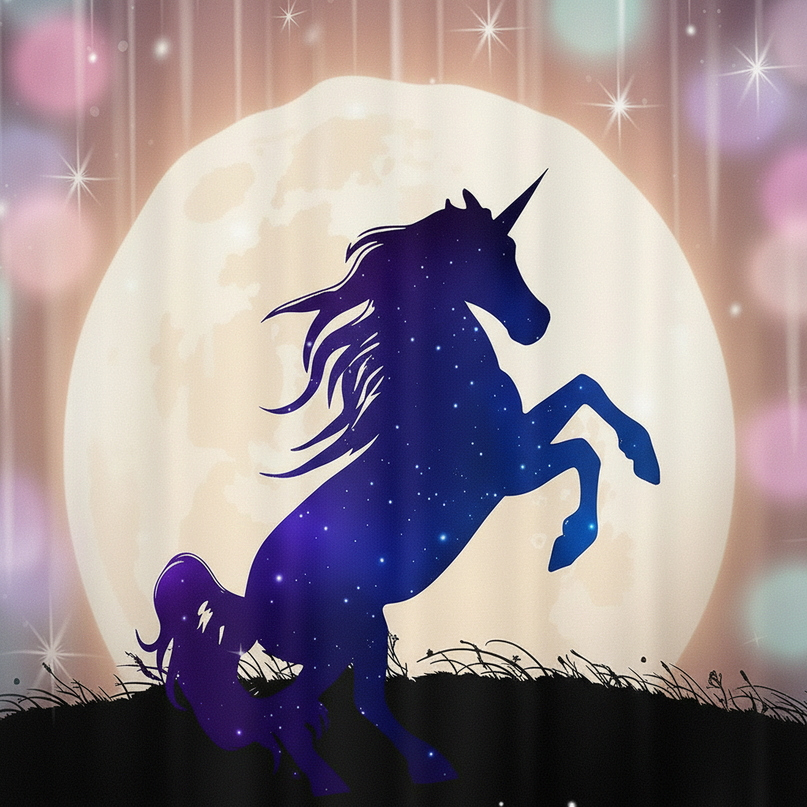 moonlight unicorn shower curtain - detail